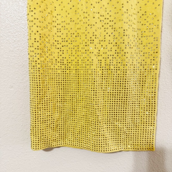 NWT Sandro Rhinestone Embellished Midi Knit Stretchy Back Slit Skirt in Yellow - Picture 7 of 12